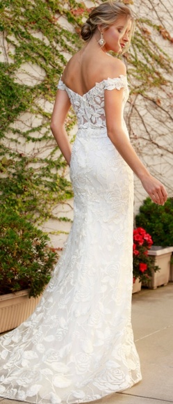 Off shoulder lace White wedding dress evening bridal gown - Picture 5 of 7